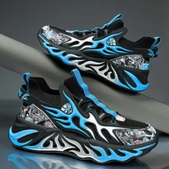 Men's Stylish Red Sneakers with Flame Design - Stylish and Comfortable, Perfect for Parties or Casual Outings