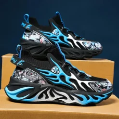 Men's Stylish Red Sneakers with Flame Design - Stylish and Comfortable, Perfect for Parties or Casual Outings