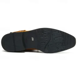 Men's Suede Ankle Boots with Skull Print Straps and Chain Detail - Stylish Western-Inspired Design for Casual and Festival Wear