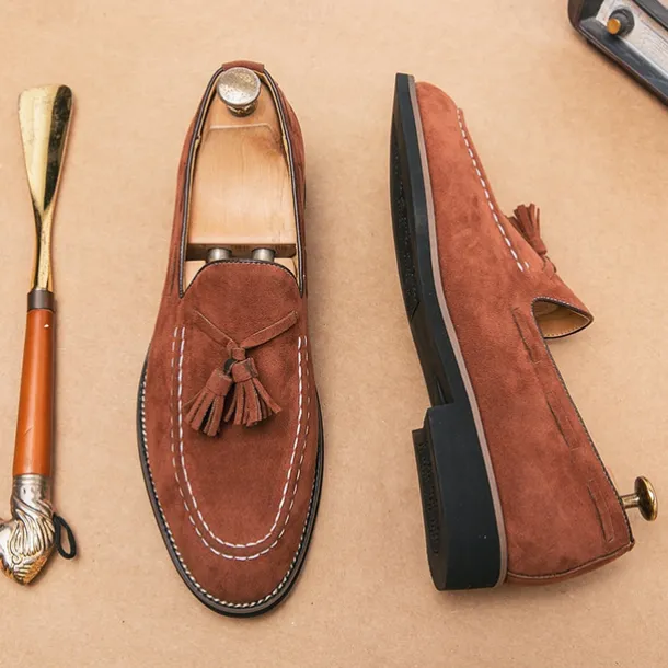 Men's Suede Tassel Loafers – Elegant Slip-On Dress Shoes, Comfortable and Stylish, Perfect for Business, Casual Events, and Formal Occasions