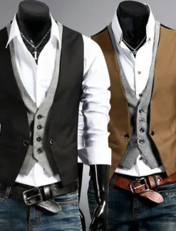 Men's Suit Vest Waistcoat Formal Wedding Work Business 1920s Smart Casual Cotton Polyester Solid Colored Slim Black Brown Vest