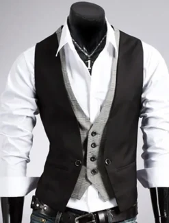 Men's Suit Vest Waistcoat Formal Wedding Work Business 1920s Smart Casual Cotton Polyester Solid Colored Slim Black Brown Vest
