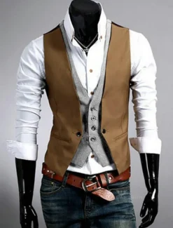Men's Suit Vest Waistcoat Formal Wedding Work Business 1920s Smart Casual Cotton Polyester Solid Colored Slim Black Brown Vest
