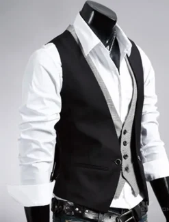 Men's Suit Vest Waistcoat Formal Wedding Work Business 1920s Smart Casual Cotton Polyester Solid Colored Slim Black Brown Vest