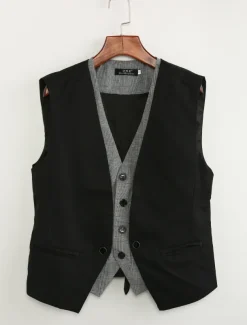 Men's Suit Vest Waistcoat Formal Wedding Work Business 1920s Smart Casual Cotton Polyester Solid Colored Slim Black Brown Vest