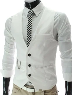 Men's Suit Vest Waistcoat Formal Wedding Work Business / Ceremony / Wedding Fashion 1920s All Seasons Polyester Solid Colored V Neck Slim Wine Black White Navy Blue Vest