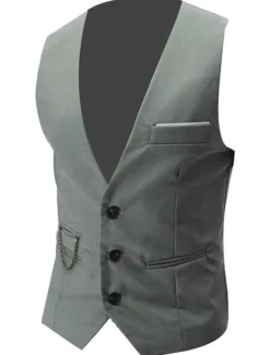 Men's Suit Vest Waistcoat Formal Wedding Work Business / Ceremony / Wedding Fashion 1920s All Seasons Polyester Solid Colored V Neck Slim Wine Black White Navy Blue Vest