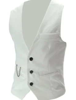 Men's Suit Vest Waistcoat Formal Wedding Work Business / Ceremony / Wedding Fashion 1920s All Seasons Polyester Solid Colored V Neck Slim Wine Black White Navy Blue Vest