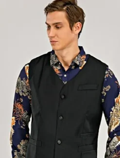 Men's Suit Vest Waistcoat Formal Wedding Work Business / Ceremony / Wedding Fashion 1920s All Seasons Polyester Solid Colored V Neck Slim Wine Black White Navy Blue Vest