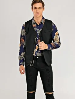 Men's Suit Vest Waistcoat Formal Wedding Work Business / Ceremony / Wedding Fashion 1920s All Seasons Polyester Solid Colored V Neck Slim Wine Black White Navy Blue Vest