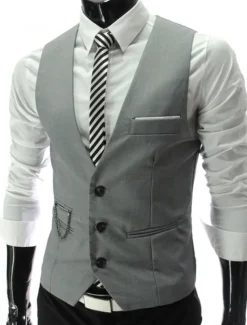 Men's Suit Vest Waistcoat Formal Wedding Work Business / Ceremony / Wedding Fashion 1920s All Seasons Polyester Solid Colored V Neck Slim Wine Black White Navy Blue Vest