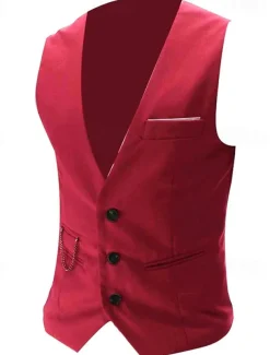Men's Suit Vest Waistcoat Formal Wedding Work Business / Ceremony / Wedding Fashion 1920s All Seasons Polyester Solid Colored V Neck Slim Wine Black White Navy Blue Vest