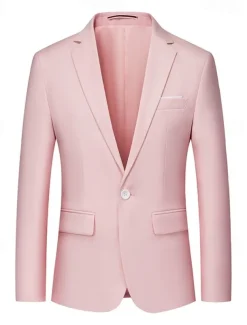 Men's Suits Outdoor Work Daily Pocket Fashion Daily Spring & Fall Polyester Cotton Blend Solid Color Pocket Buttons Single Breasted Blazer Pink Sky Blue Orange