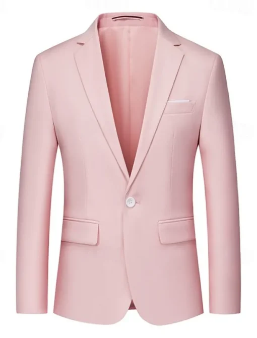 Men's Suits Outdoor Work Daily Pocket Fashion Daily Spring & Fall Polyester Cotton Blend Solid Color Pocket Buttons Single Breasted Blazer Pink Sky Blue Orange