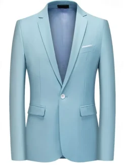 Men's Suits Outdoor Work Daily Pocket Fashion Daily Spring & Fall Polyester Cotton Blend Solid Color Pocket Buttons Single Breasted Blazer Pink Sky Blue Orange