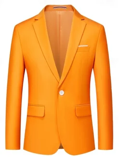 Men's Suits Outdoor Work Daily Pocket Fashion Daily Spring & Fall Polyester Cotton Blend Solid Color Pocket Buttons Single Breasted Blazer Pink Sky Blue Orange