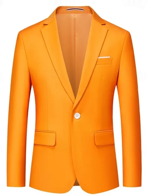 Men's Suits Outdoor Work Daily Pocket Fashion Daily Spring & Fall Polyester Cotton Blend Solid Color Pocket Buttons Single Breasted Blazer Pink Sky Blue Orange