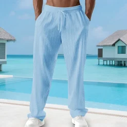 Men's Summer Pants Beach Pants Casual Pants Pocket Elastic Waist Drawstring Plain Comfort Breathable Vacation Daily Holiday Hawaiian Boho Black White