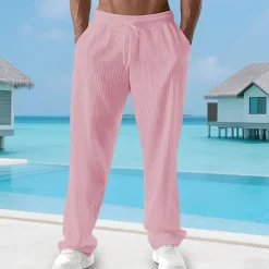 Men's Summer Pants Beach Pants Casual Pants Pocket Elastic Waist Drawstring Plain Comfort Breathable Vacation Daily Holiday Hawaiian Boho Black White