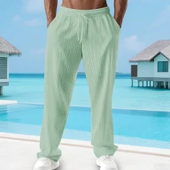 Men's Summer Pants Beach Pants Casual Pants Pocket Elastic Waist Drawstring Plain Comfort Breathable Vacation Daily Holiday Hawaiian Boho Black White