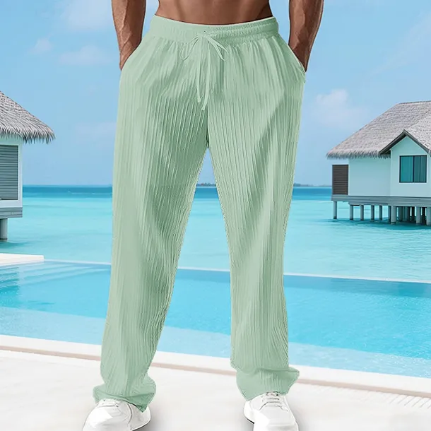 Men's Summer Pants Beach Pants Casual Pants Pocket Elastic Waist Drawstring Plain Comfort Breathable Vacation Daily Holiday Hawaiian Boho Black White