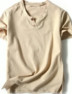 Men's Summer Shirt Casual Shirt Beach Shirt T shirt Tee Plain V Neck Casual Daily Short Sleeve Clothing Apparel Fashion Comfortable