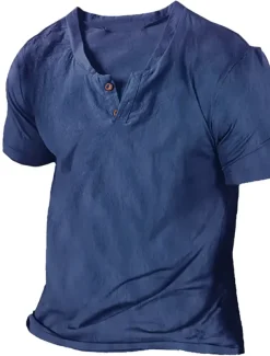 Men's Summer Shirt Casual Shirt Beach Shirt T shirt Tee Plain V Neck Casual Daily Short Sleeve Clothing Apparel Fashion Comfortable