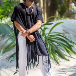 Men's Summer Shirt Casual Shirt Beach Shirt Cotton Shirt Shrugs Black Short Sleeve Solid / Plain Color V Neck Vacation Hawaiian Clothing Apparel Fashion Casual Comfortable