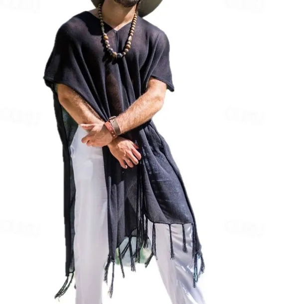 Men's Summer Shirt Casual Shirt Beach Shirt Cotton Shirt Shrugs Black Short Sleeve Solid / Plain Color V Neck Vacation Hawaiian Clothing Apparel Fashion Casual Comfortable