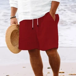 Men's Summer Shorts Beach Shorts Casual Shorts Pocket Drawstring Elastic Waist Plain Comfort Breathable Short Holiday Vacation Beach Hawaiian Boho Black White