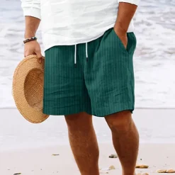 Men's Summer Shorts Beach Shorts Casual Shorts Pocket Drawstring Elastic Waist Plain Comfort Breathable Short Holiday Vacation Beach Hawaiian Boho Black White