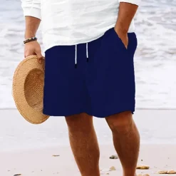 Men's Summer Shorts Beach Shorts Casual Shorts Pocket Drawstring Elastic Waist Plain Comfort Breathable Short Holiday Vacation Beach Hawaiian Boho Black White