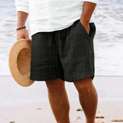 Men's Summer Shorts Beach Shorts Casual Shorts Pocket Drawstring Elastic Waist Plain Comfort Breathable Short Holiday Vacation Beach Hawaiian Boho Black White