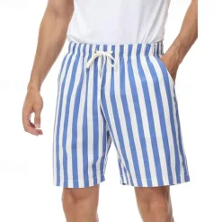 Men's Summer Shorts Beach Shorts Casual Shorts Pocket Drawstring Elastic Waist Stripe Comfort Breathable Short Holiday Vacation Beach Hawaiian Boho Red Blue