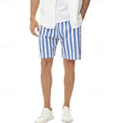 Men's Summer Shorts Beach Shorts Casual Shorts Pocket Drawstring Elastic Waist Stripe Comfort Breathable Short Holiday Vacation Beach Hawaiian Boho Red Blue