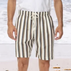 Men's Summer Shorts Beach Shorts Casual Shorts Pocket Drawstring Elastic Waist Stripe Comfort Breathable Short Holiday Vacation Beach Hawaiian Boho Red Blue
