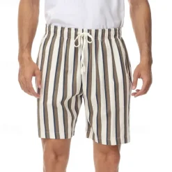 Men's Summer Shorts Beach Shorts Casual Shorts Pocket Drawstring Elastic Waist Stripe Comfort Breathable Short Holiday Vacation Beach Hawaiian Boho Red Blue