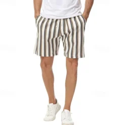 Men's Summer Shorts Beach Shorts Casual Shorts Pocket Drawstring Elastic Waist Stripe Comfort Breathable Short Holiday Vacation Beach Hawaiian Boho Red Blue