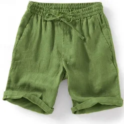 Men's Summer Shorts Beach Shorts Drawstring Elastic Waist Plain Breathable Soft Short Casual Daily Holiday Streetwear Hawaiian Blue Green Micro-elastic