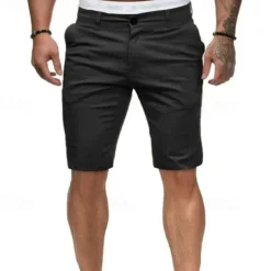 Men's Summer Shorts Work Shorts Casual Shorts Buttons Pocket Plain Comfort Knee Length Formal Party Work Fashion Classic Style Black White Micro-elastic
