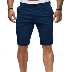 Men's Summer Shorts Work Shorts Casual Shorts Buttons Pocket Plain Comfort Knee Length Formal Party Work Fashion Classic Style Black White Micro-elastic