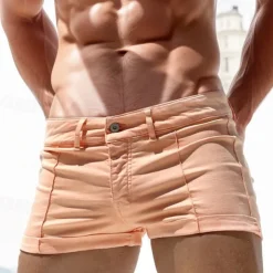 Men's Summer Shorts Work Shorts Casual Shorts Buttons Pocket Solid Color Stripe Comfort Short Formal Party Work Fashion Classic Style Pink Micro-elastic