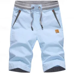 Men's Summer Shorts Work Shorts Pocket Drawstring Plain Comfort Breathable Knee Length Outdoor Business Fashion Casual Black Blue