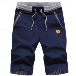 Men's Summer Shorts Work Shorts Pocket Drawstring Plain Comfort Breathable Knee Length Outdoor Business Fashion Casual Black Blue