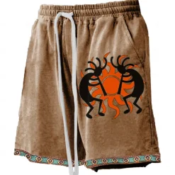 Men's Sun Kokopelli Board Shorts Swim Shorts Swim Trunks Mid Waist Hawaiian Ethnic Style Casual Holiday Beach Drawstring with Mesh lining Elastic Waist Designer Clothing Apparel
