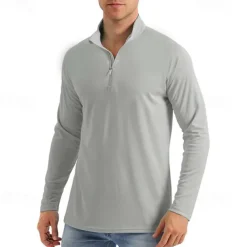 Men's Sun Protection T-shirts Long Sleeve Quarter Zip Summer Spring Solid Color Traditional / Vintage Zip Up Outdoor Sports & Outdoor Light Blue Dark Grey White Top Tee for Men