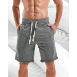 Men's Sweat Shorts Shorts Workout Shorts Casual Shorts Pocket Drawstring Elastic Waist Plain Comfort Breathable Knee Length Casual Daily Holiday Sports Fashion Smoky gray Black Micro-elastic