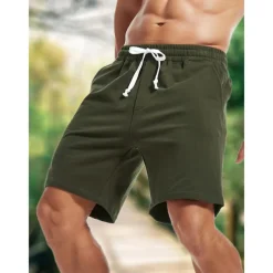 Men's Sweat Shorts Workout Shorts Casual Shorts Pocket Drawstring Elastic Waist Plain Comfort Breathable Knee Length Casual Daily Holiday Sports Fashion Black Army Green Micro-elastic