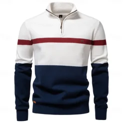 Men's Sweater Pullover Sweater Jumper Knitwear Ribbed Knit Regular Tops Turndown Casual Daily Clothing Apparel Spring & Fall White Green S M L