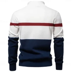 Men's Sweater Pullover Sweater Jumper Knitwear Ribbed Knit Regular Tops Turndown Casual Daily Clothing Apparel Spring & Fall White Green S M L